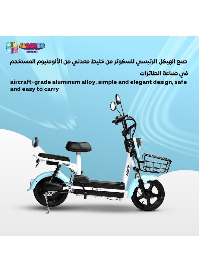 البدر سكوتر كهربائي V26، مقاعد مزدوجة بدواسات يدوية ودفع كهربائي، أقصى سرعة 30-40 كلم/ساعة نطاق 35 كلم، سكوتر كهربائي ببطارية 48 فولت وسلة أمامية ومرايا جانبية، سكوتر بسرعة عالية من البدر - Image 2